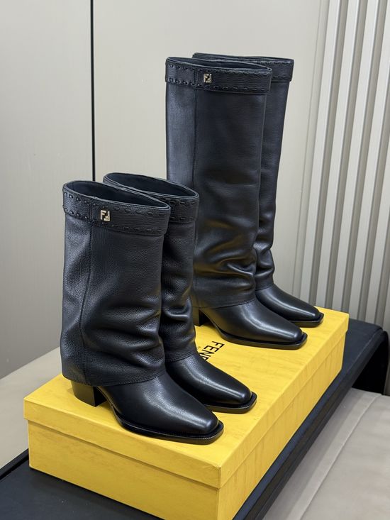 Fendi Trendy Wrapped Heel Calf High Leather Boots