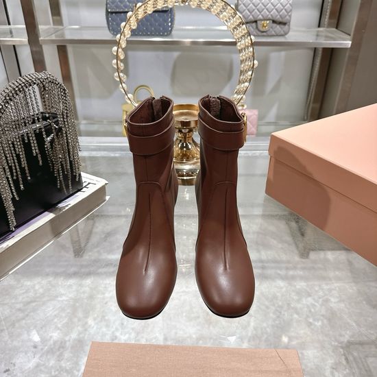 Miu Miu Leather Ankle Boots with Metal Accent and Chunky Heel