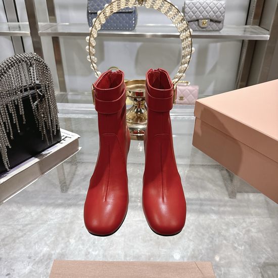 Miu Miu Leather Ankle Boots with Metal Accent and Chunky Heel