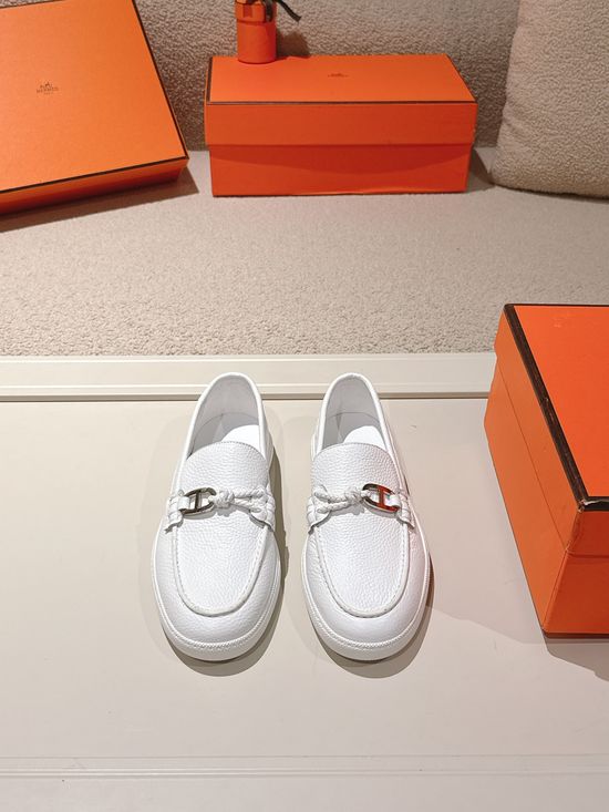 Hermes Genuine Leather Weave Decor Loafer Shoes