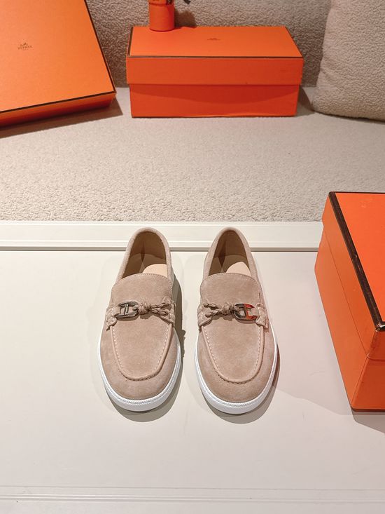 Hermes Premium Leather Buckle Detail Loafer Shoes