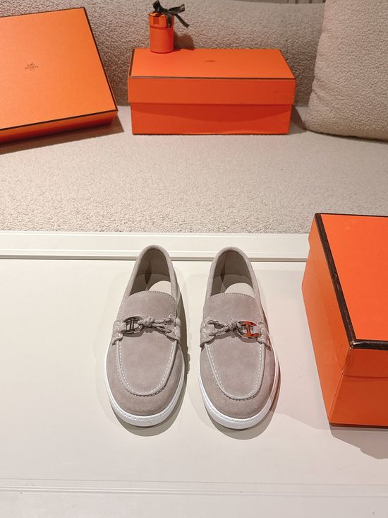 Hermes Premium Leather Buckle Detail Loafer Shoes