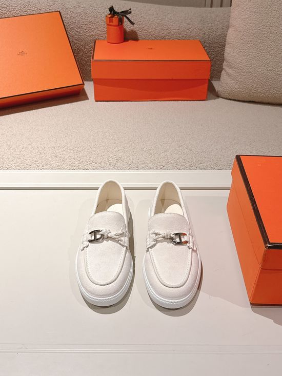 Hermes Premium Leather Buckle Detail Loafer Shoes