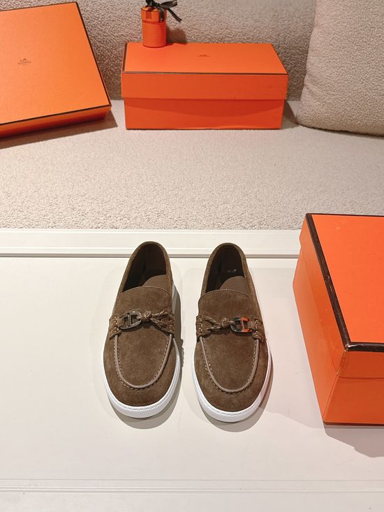 Hermes Premium Leather Buckle Detail Loafer Shoes