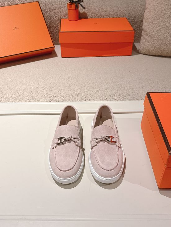 Hermes Premium Leather Buckle Detail Loafer Shoes