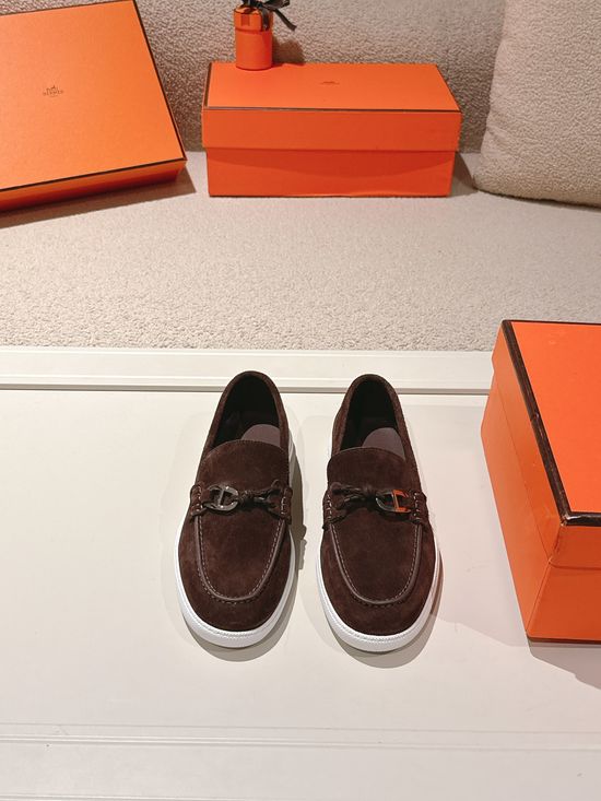 Hermes Premium Leather Buckle Detail Loafer Shoes