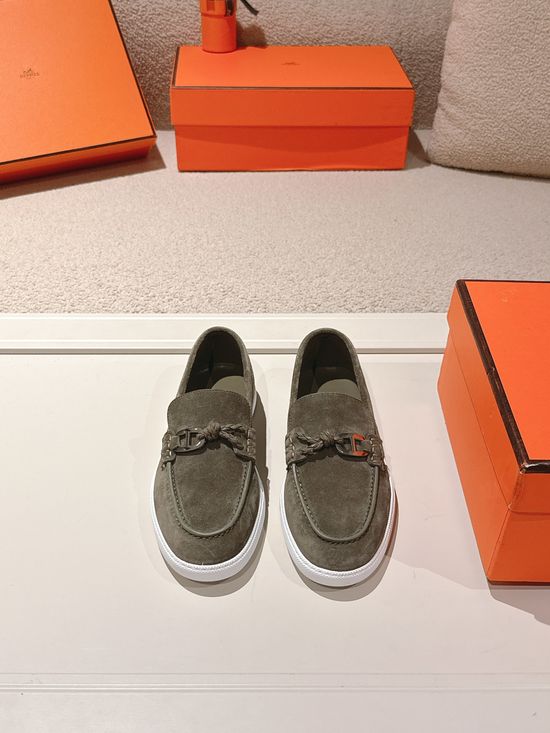 Hermes Premium Leather Buckle Detail Loafer Shoes