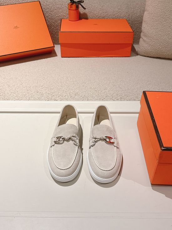 Hermes Premium Leather Buckle Detail Loafer Shoes