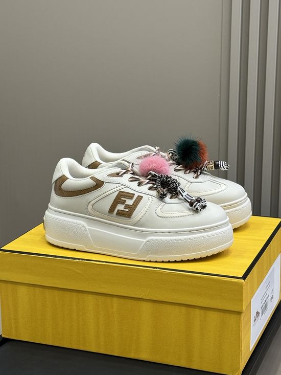 Fendi Lace-up Platform Sneakers With Removable Fur Charms Height Increasing
