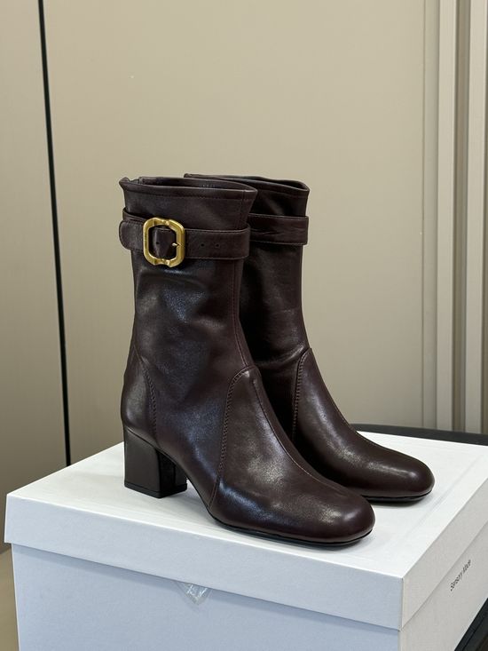 Miu Miu Knee-high Slim Fit Leather Boots with Buckle