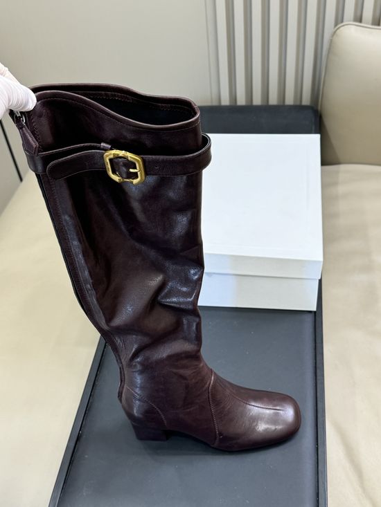 Miu Miu Knee-high Slim Fit Leather Boots with Buckle