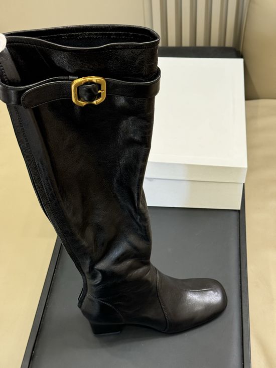 Miu Miu Knee-high Slim Fit Leather Boots with Buckle