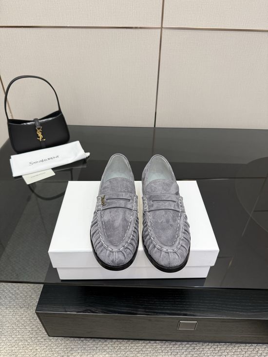 Yves Saint Laurent Classic Small Logo Mule Loafers Almond Toe Leather Footwear