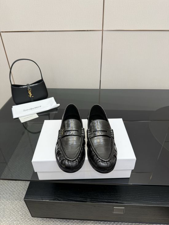 Yves Saint Laurent Classic Small Logo Mule Loafers Almond Toe Leather Footwear