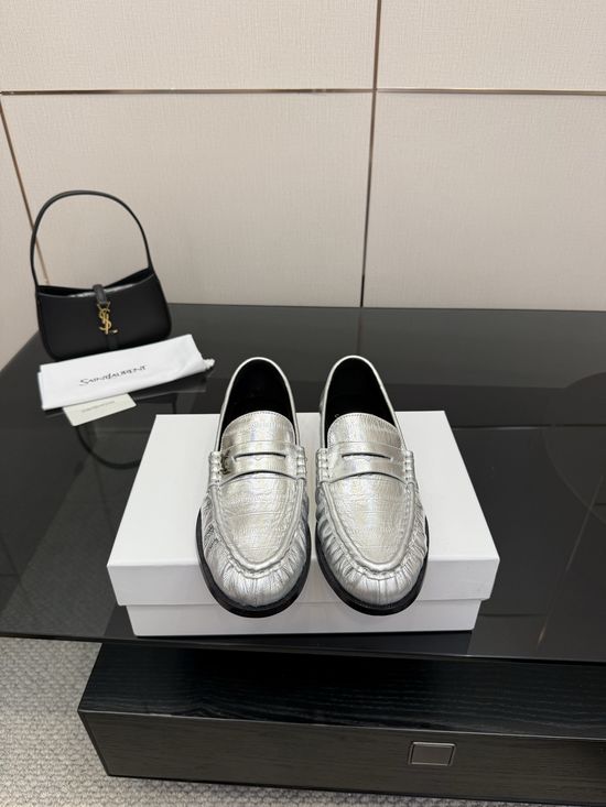 Yves Saint Laurent Classic Small Logo Mule Loafers Almond Toe Leather Footwear