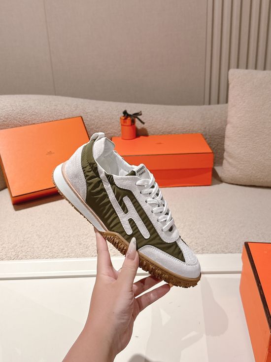Hermes Luxury Suede Leather Casual Sneakers Contrast Details Soft Lining
