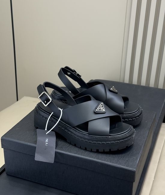 Prada Chunky Platform Open Toe Sandals with Leather Upper