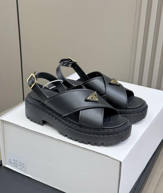 Prada Chunky Platform Open Toe Sandals with Leather Upper