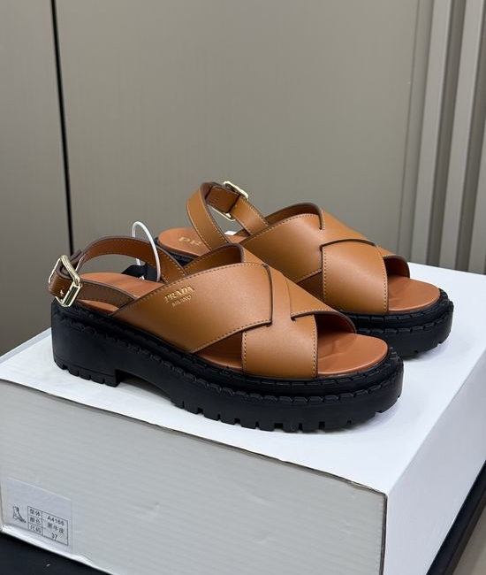 Prada Chunky Platform Open Toe Sandals with Leather Upper