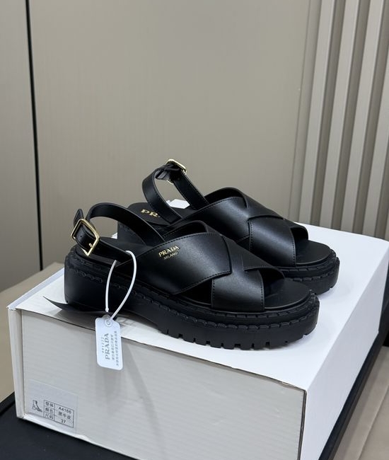 Prada Chunky Platform Open Toe Sandals with Leather Upper