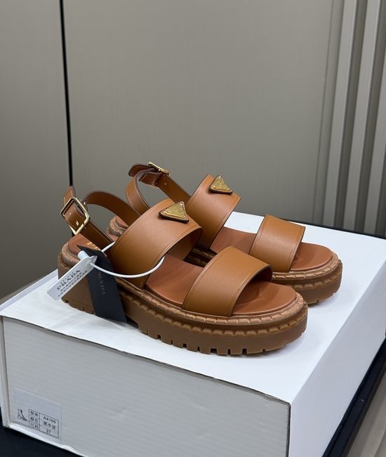 Prada Chunky Platform Open Toe Sandals with Leather Upper