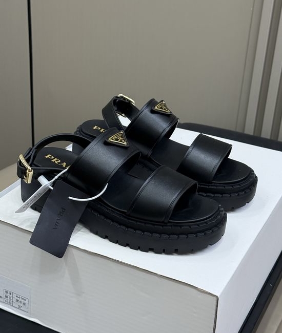 Prada Chunky Platform Open Toe Sandals with Leather Upper