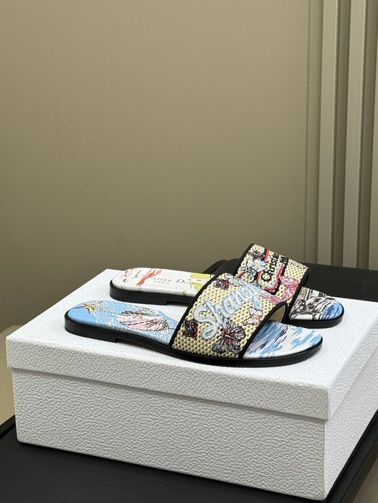 Christian Dior Elegant Embroidered Slides with Premium Leather Sole