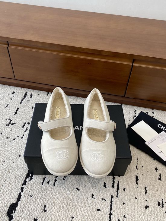 Chanel Color Block Suede Lined Fur Warm Casual Slip On Shoes