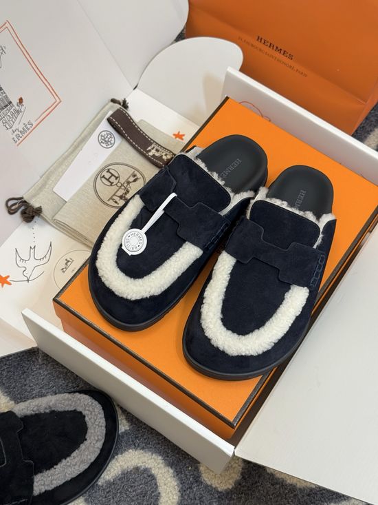 Hermes Suede Leather Mules With Classic Upper Details