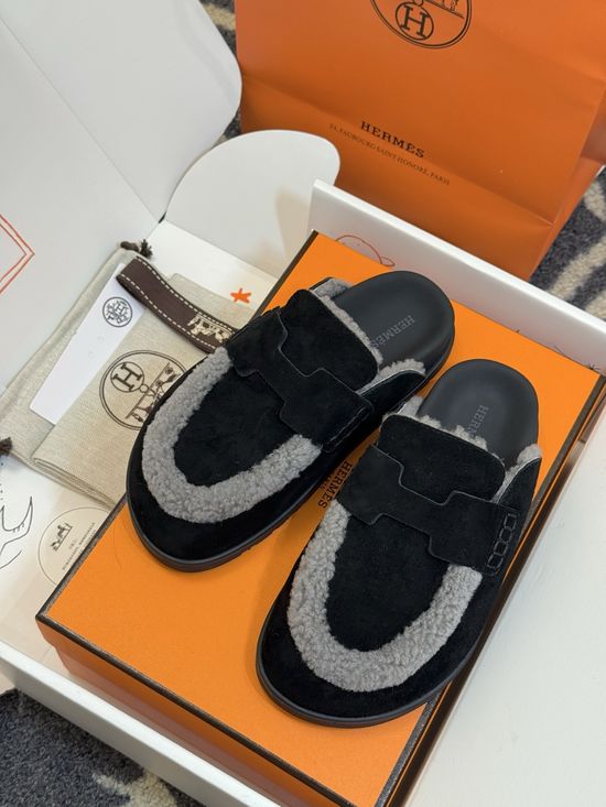 Hermes Suede Leather Mules With Classic Upper Details