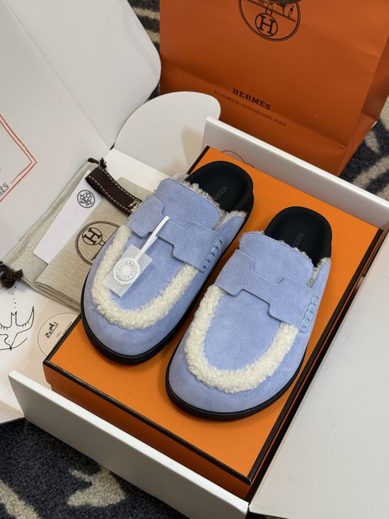 Hermes Suede Leather Mules With Classic Upper Details