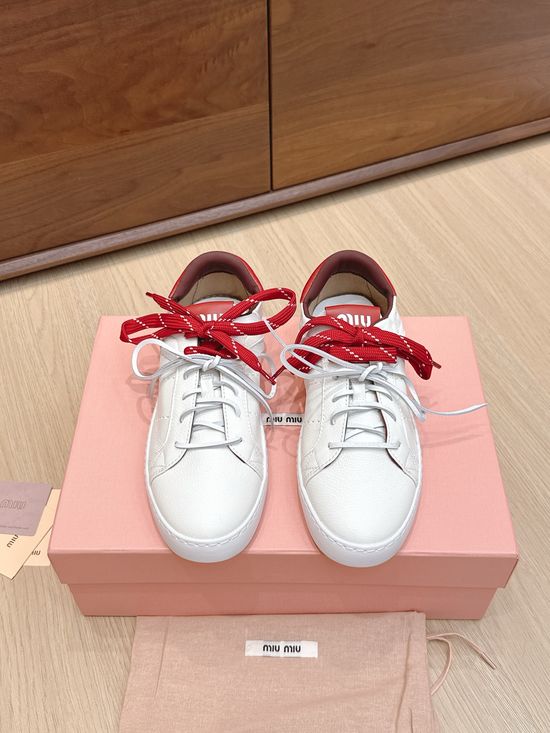 Miu Miu Genuine Leather Upper Soft Lined Casual White Shoes