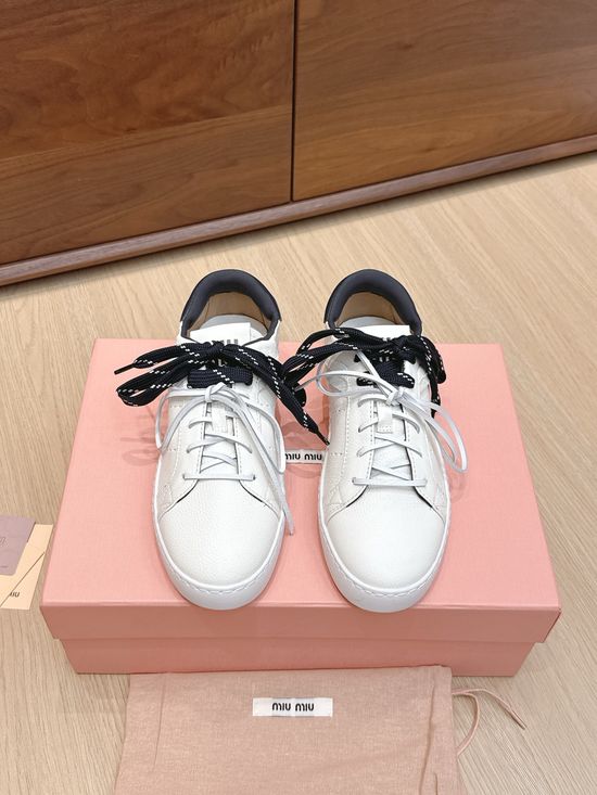 Miu Miu Genuine Leather Upper Soft Lined Casual White Shoes