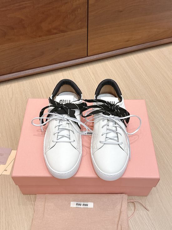 Miu Miu Genuine Leather Upper Soft Lined Casual White Shoes