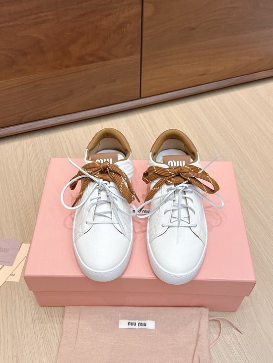 Miu Miu Genuine Leather Upper Soft Lined Casual White Shoes