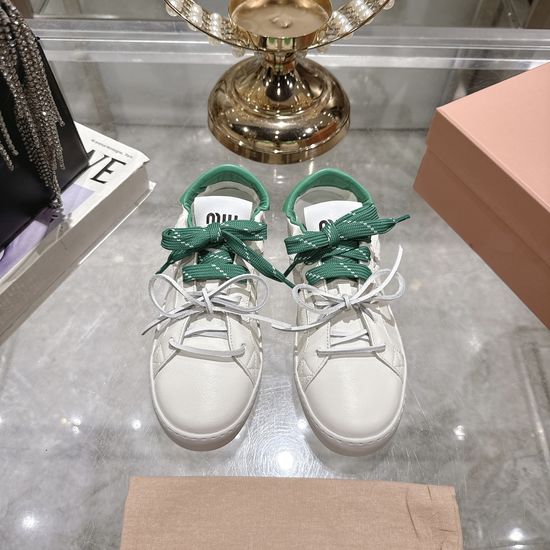Miu Miu Classic Lace-up Leather Trainers with Custom Rubber Sole