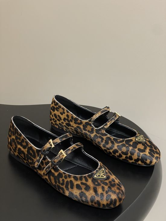 Prada Leopard Print Hair-on-Hide Mary Jane Ballet Flats