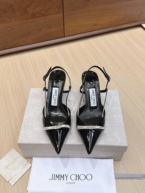 Jimmy Choo Bowknot Patent Leather Kitten Heel Sandals Elegant Comfortable