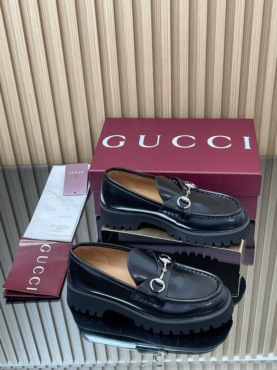 Gucci Classic Horsebit Thick Sole Leather Loafers