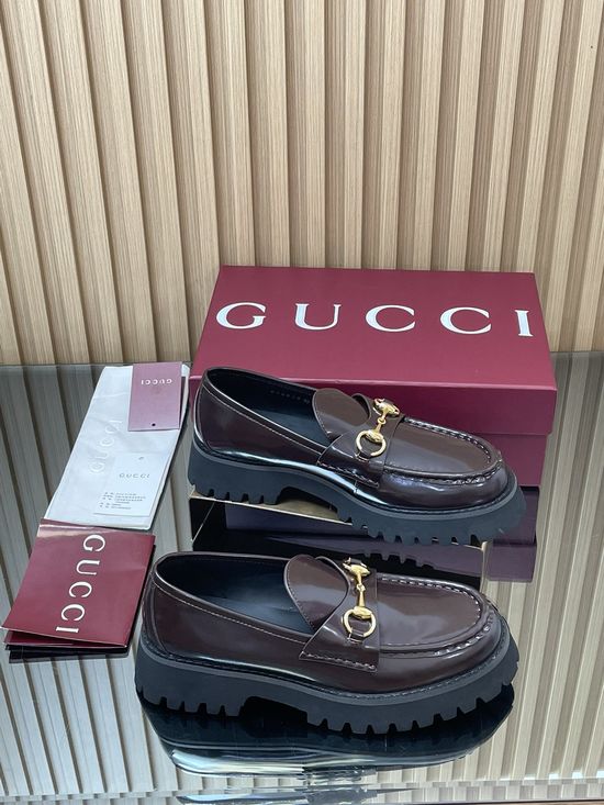 Gucci Classic Horsebit Thick Sole Leather Loafers