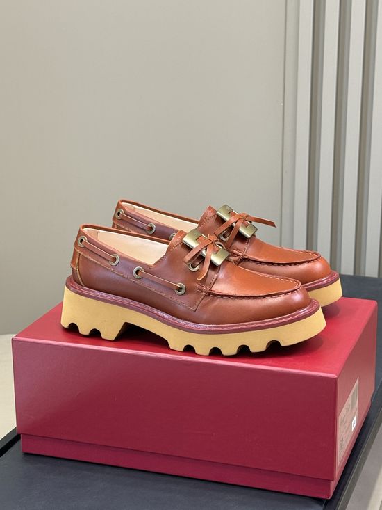 Roger Viver Calfskin Loafers with Decorative Buckle Non-slip Thick Sole