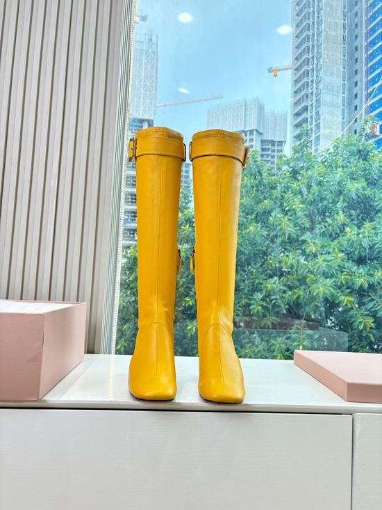 Miu Miu Stretchy Leather Knee High Boots Comfortable