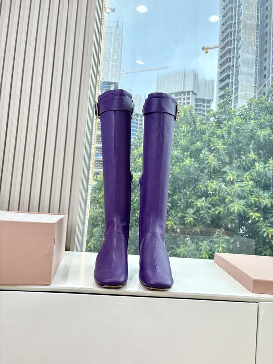 Miu Miu Stretchy Leather Knee High Boots Comfortable