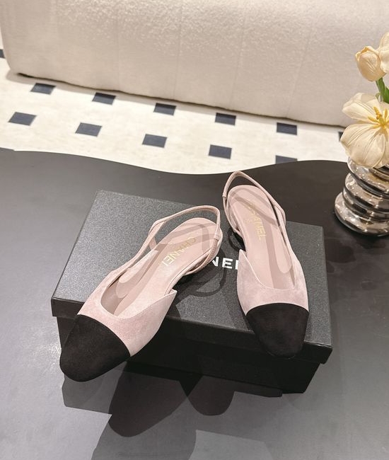 Chanel Slingback Block Heel Sandals Cashmere Upper Leather Sole