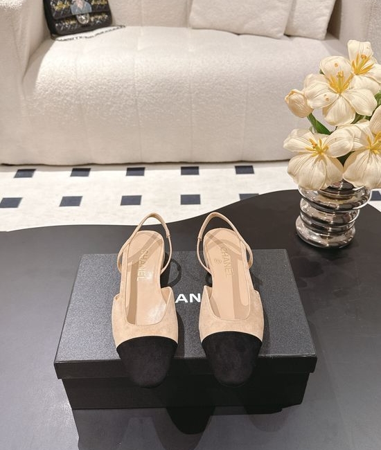 Chanel Slingback Block Heel Sandals Cashmere Upper Leather Sole