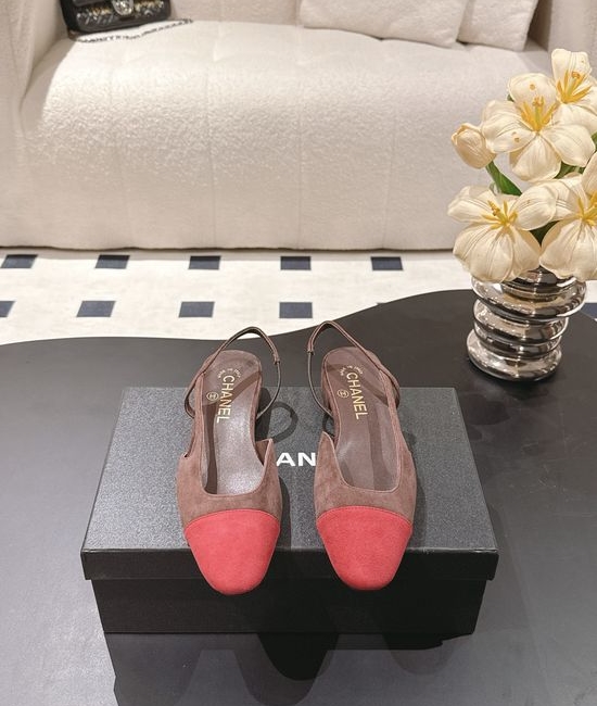 Chanel Slingback Block Heel Sandals Cashmere Upper Leather Sole