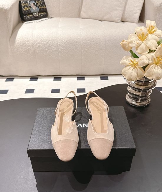 Chanel Slingback Block Heel Sandals Cashmere Upper Leather Sole