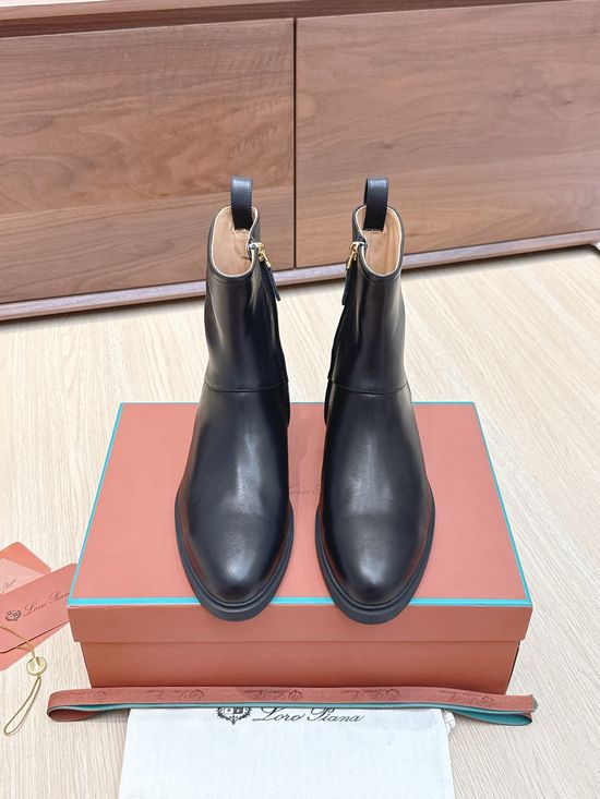 Loro Piana Minimalist Leather Ankle Boots Side Zipper Non Slip