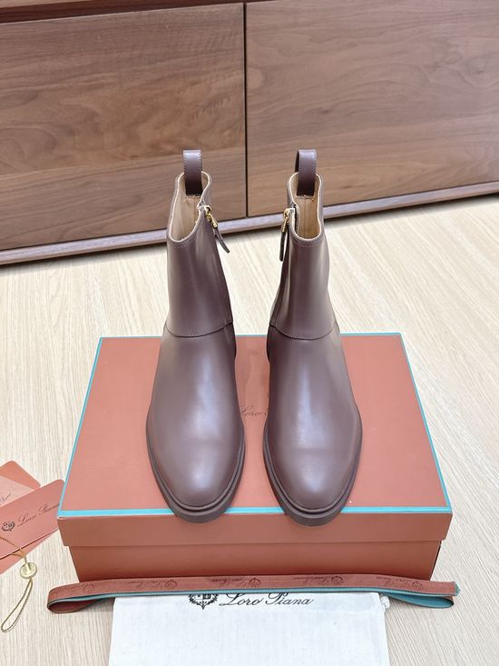Loro Piana Minimalist Leather Ankle Boots Side Zipper Non Slip
