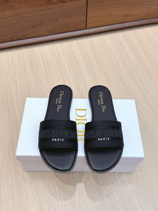 Christian Dior Embroidered Slip-On Sandals with Leather Sole